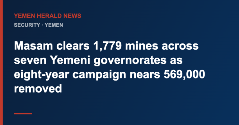 Featured image: Masam clears 1,779 mines across seven Yemeni governorates as eight-year campaign nears 569,000 removed
