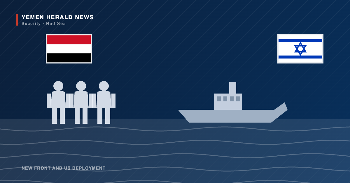 Editorial illustration of troops on a quay beside a naval vessel, with the flags of Yemen and Israel