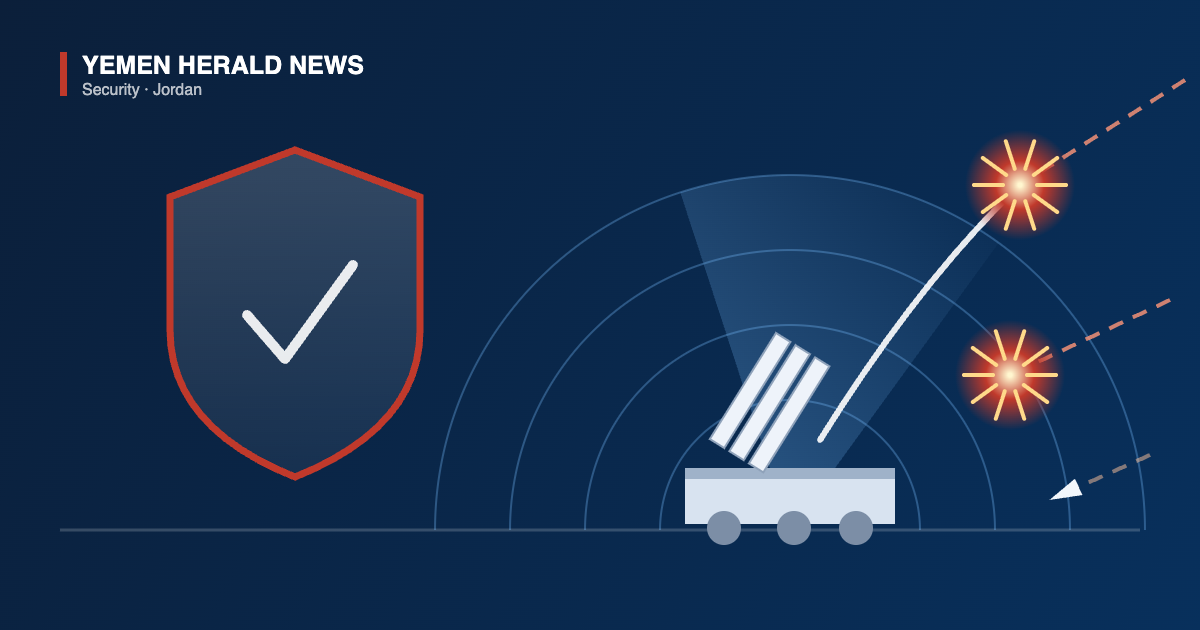 Illustration of an air-defence missile launcher and radar arcs intercepting incoming missiles beside a protective shield