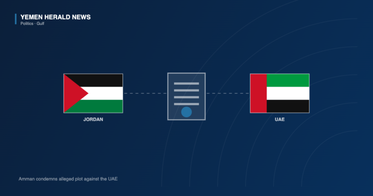 Editorial illustration showing the flags of Jordan and the United Arab Emirates linked by an official statement document
