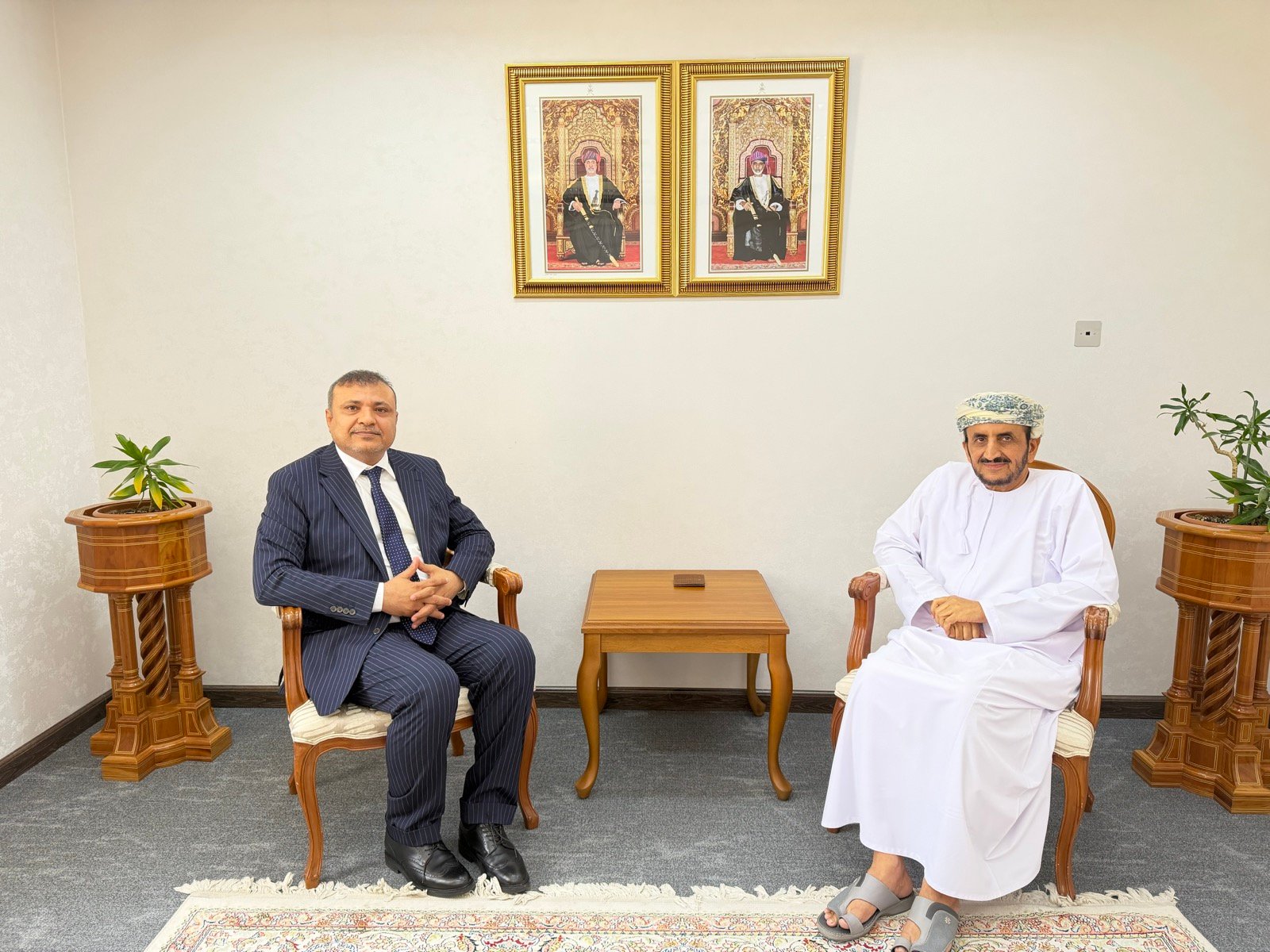 Yemen's Ambassador to Oman Khaled Shataif meets Omani Undersecretary for Political Affairs Khalifa al-Harthy in Muscat