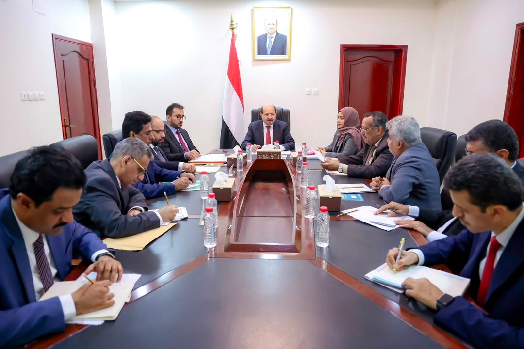 Yemeni ministers seated around a conference table during the first meeting of the Ministerial Committee for Institutional Reform in Aden