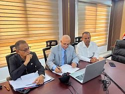 Yemen's water and environment ministry officials join a video conference with Germany's ambassador on water and environmental cooperation.