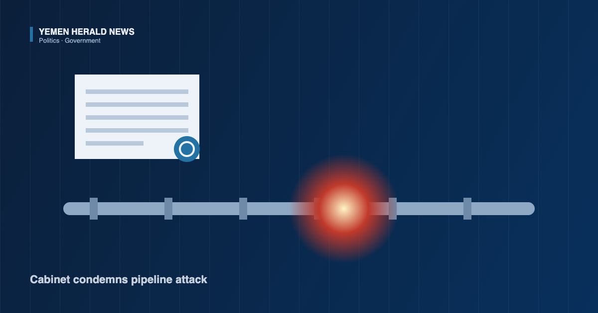 Illustration of an oil pipeline with a blast point beside a government decree document and seal