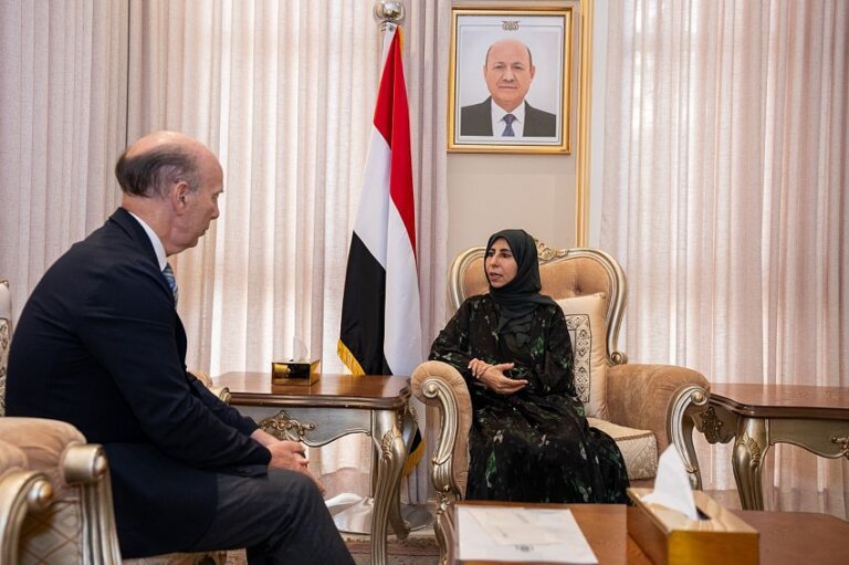 Yemen's foreign minister Afrah al-Zouba meets Spain's non-resident ambassador Javier Carbajosa in Riyadh