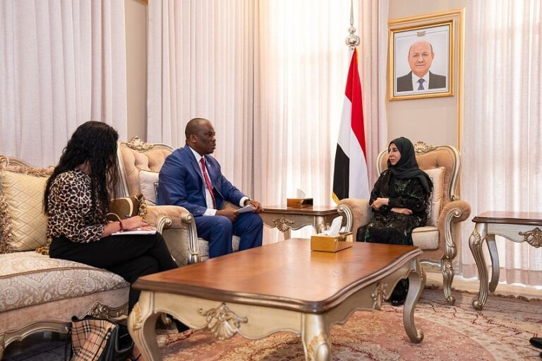 Yemen's foreign minister Afrah al-Zouba meets South Africa's non-resident ambassador Mogobo David Mogabi in Riyadh