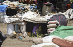 Belongings left behind by families displaced from fighting in Taiz governorate