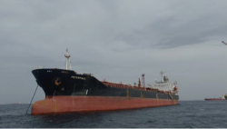 An oil tanker under way at sea off the Yemeni coast