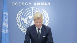 UN Special Envoy for Yemen Hans Grundberg speaks at a United Nations podium