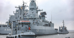 Naval vessels alongside in port, illustrating the European Union maritime security mission in the Red Sea