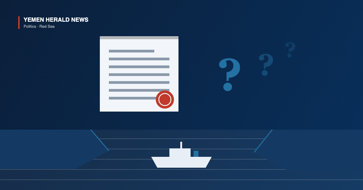 Illustration of a sealed report beside question marks, with a cargo ship passing through a narrow strait