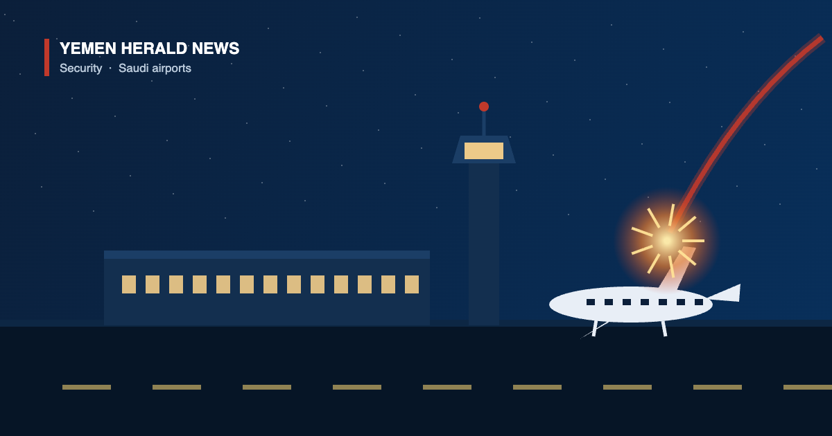Night illustration of an airport control tower, terminal and parked airliner with an incoming missile trail and an impact burst