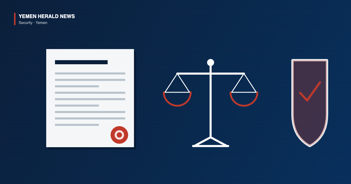 Illustration of an official decree bearing a red seal, a set of scales of justice and a shield marked with a check