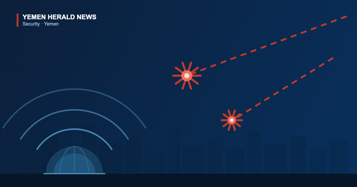 Illustration of a radar dome with sweep arcs over a city skyline and two incoming missile trails ending in intercept bursts