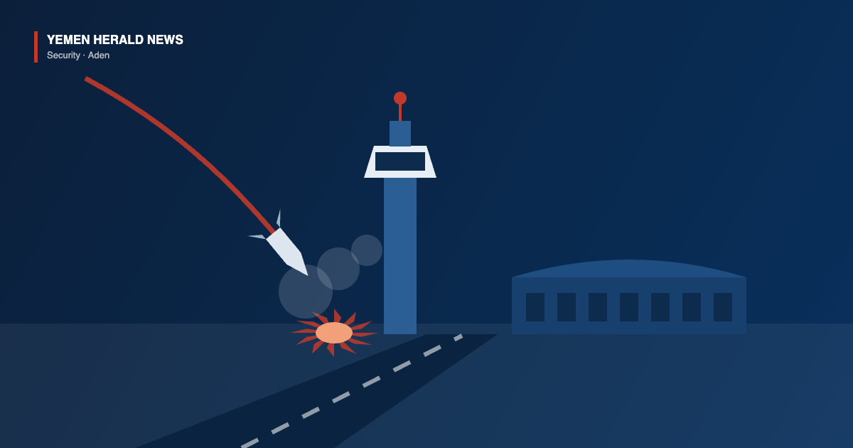 Illustration of a missile trajectory striking beside an airport control tower and runway