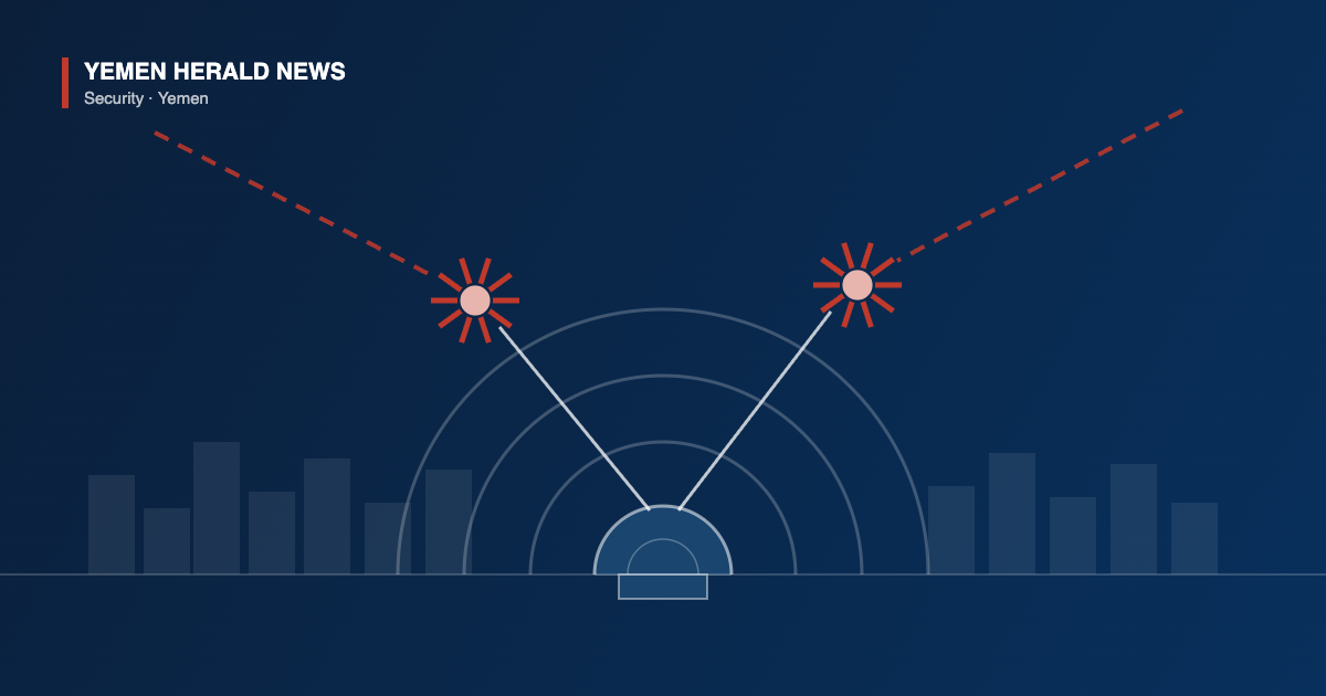 Illustration of a radar dome tracking two incoming missile trails that end in intercept bursts above a city skyline