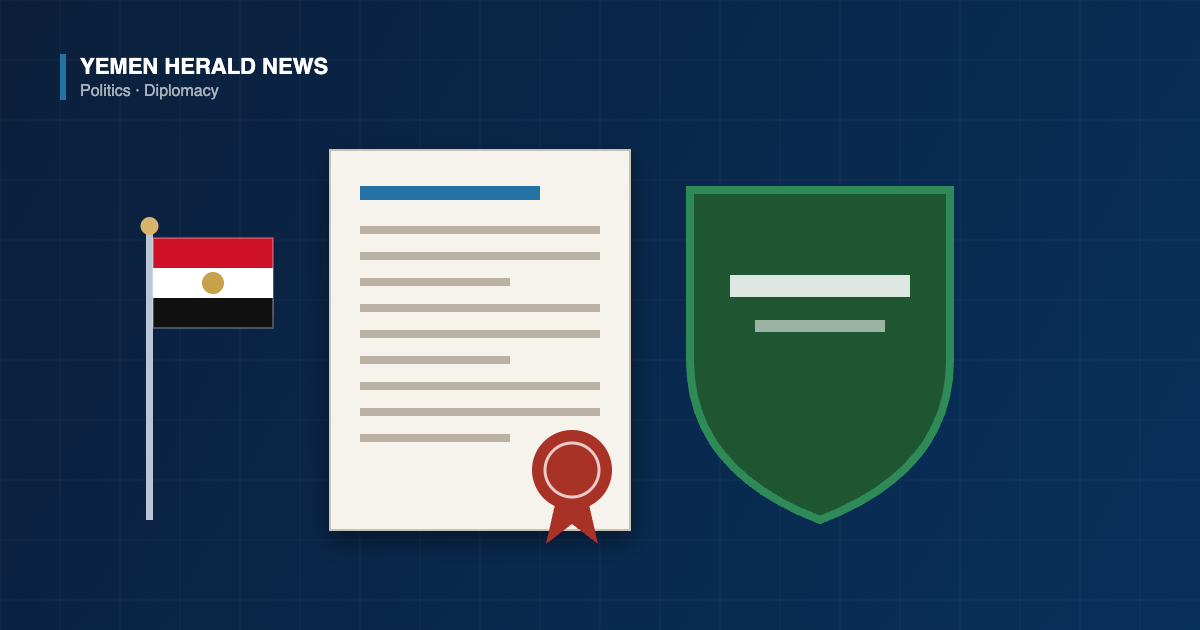 Illustration of an Egyptian flag beside a sealed parliamentary document and a green shield, representing Egypt authorising defensive support for Saudi Arabia