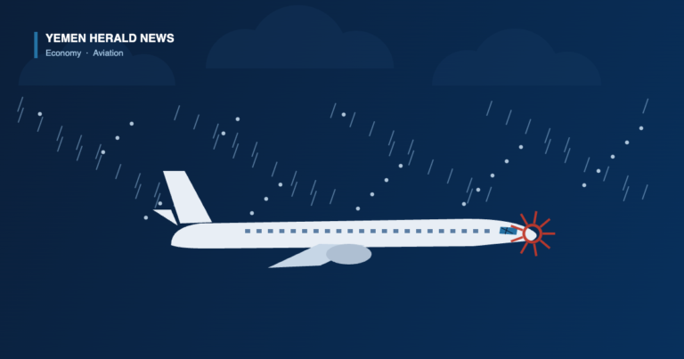 Illustration of an airliner flying through hail with an impact burst marking damage to its nose